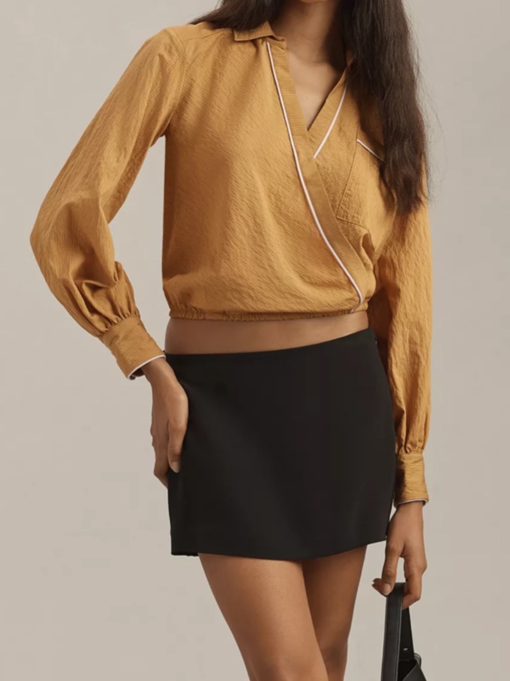 Maeve Long-Sleeve Piped Wrap Blouse